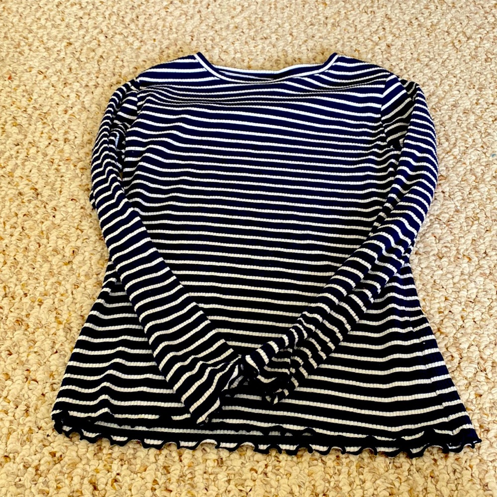 Navy blue and white striped shirt very warm.